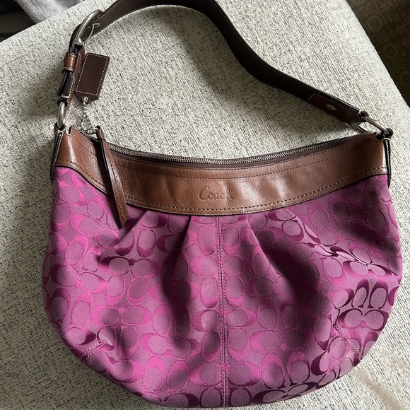 Coach Magenta and Brown Hobo Bag - Picture 1 of 5